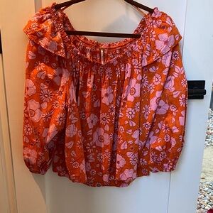 FP Movement by Free People Orange and Pink Floral Blouse